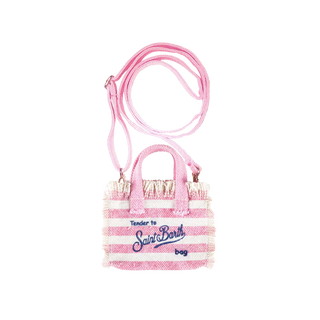 Pink striped canvas key holder with shoulder strap